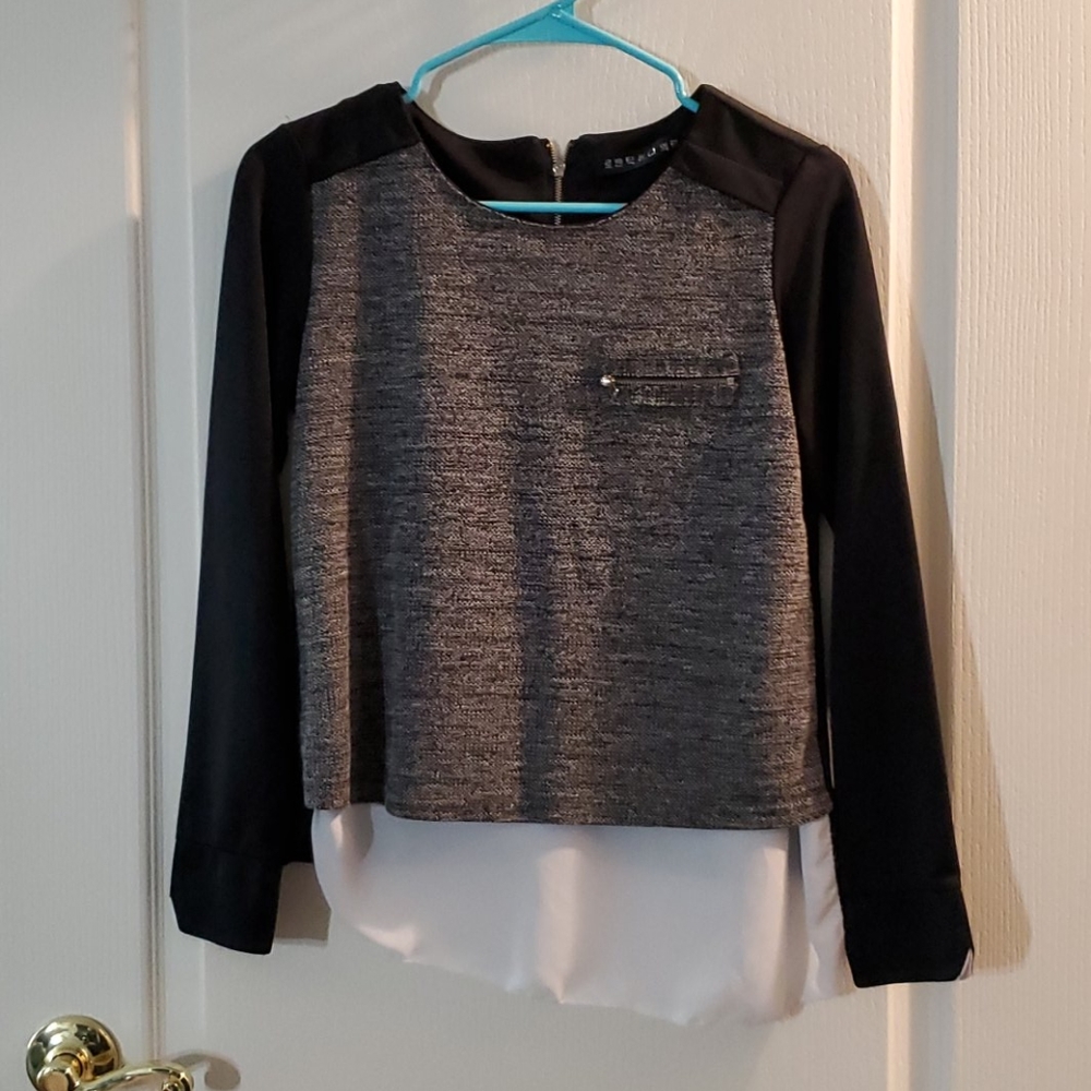 Black and Gray Long Sleeve Shirt Blouse